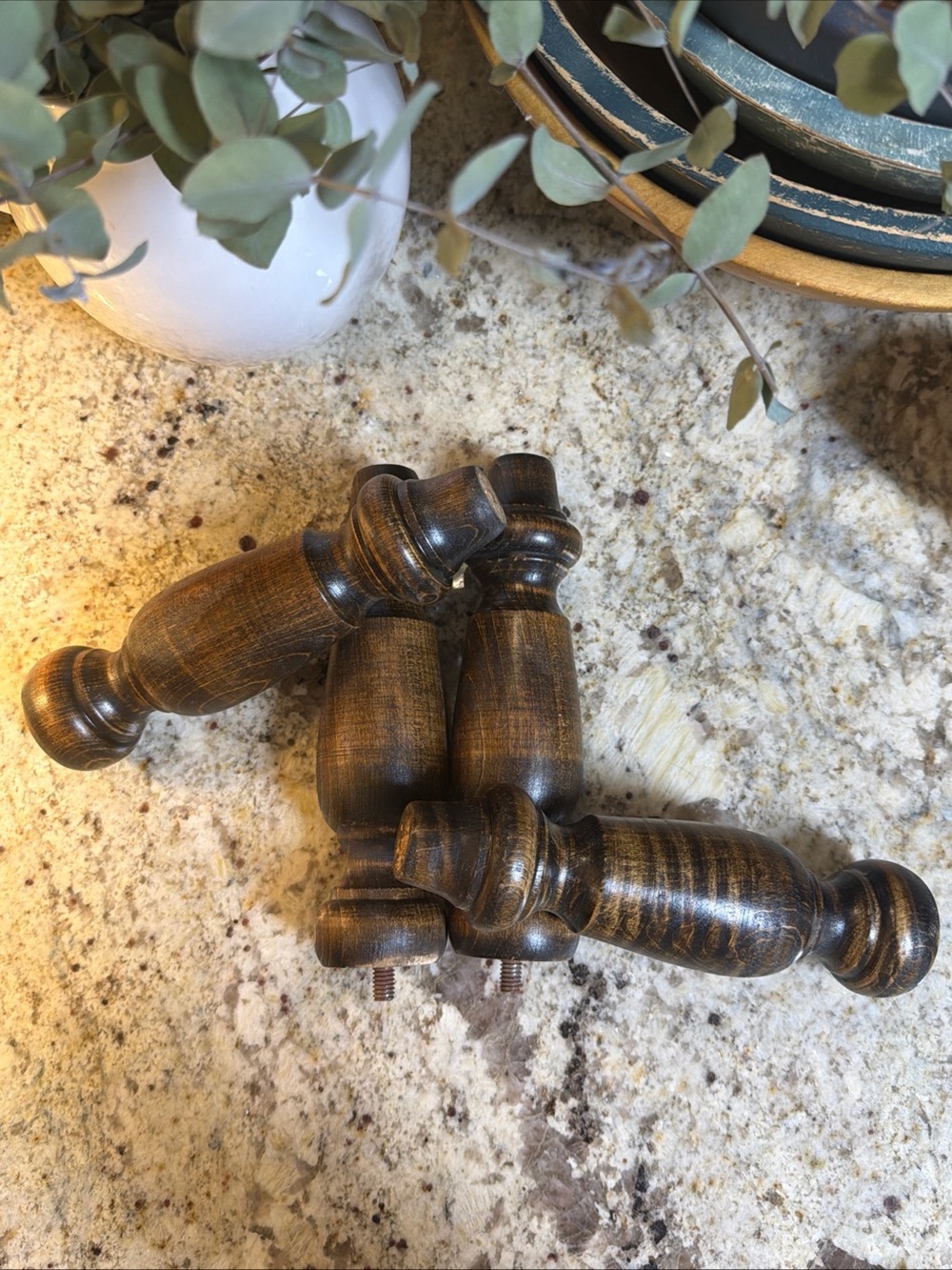 Vintage Turned Wood Table Legs Set of 4 7” - Walnut Stained Risers Legs Table